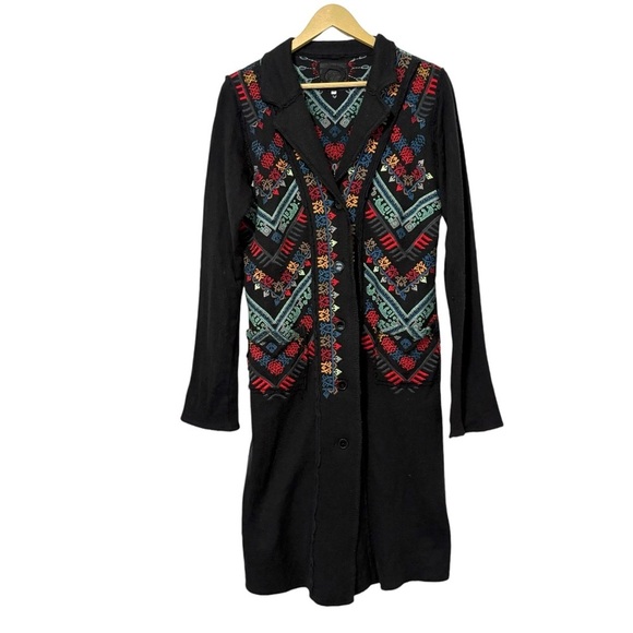 Biya Johnny Was Black Multicolor Knit Embroidered Cardigan Size Medium Boho - Picture 1 of 6